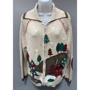 Vtg Heirloom Collectibles Christmas Cardigan Sweater Sz Large Elbow Patch